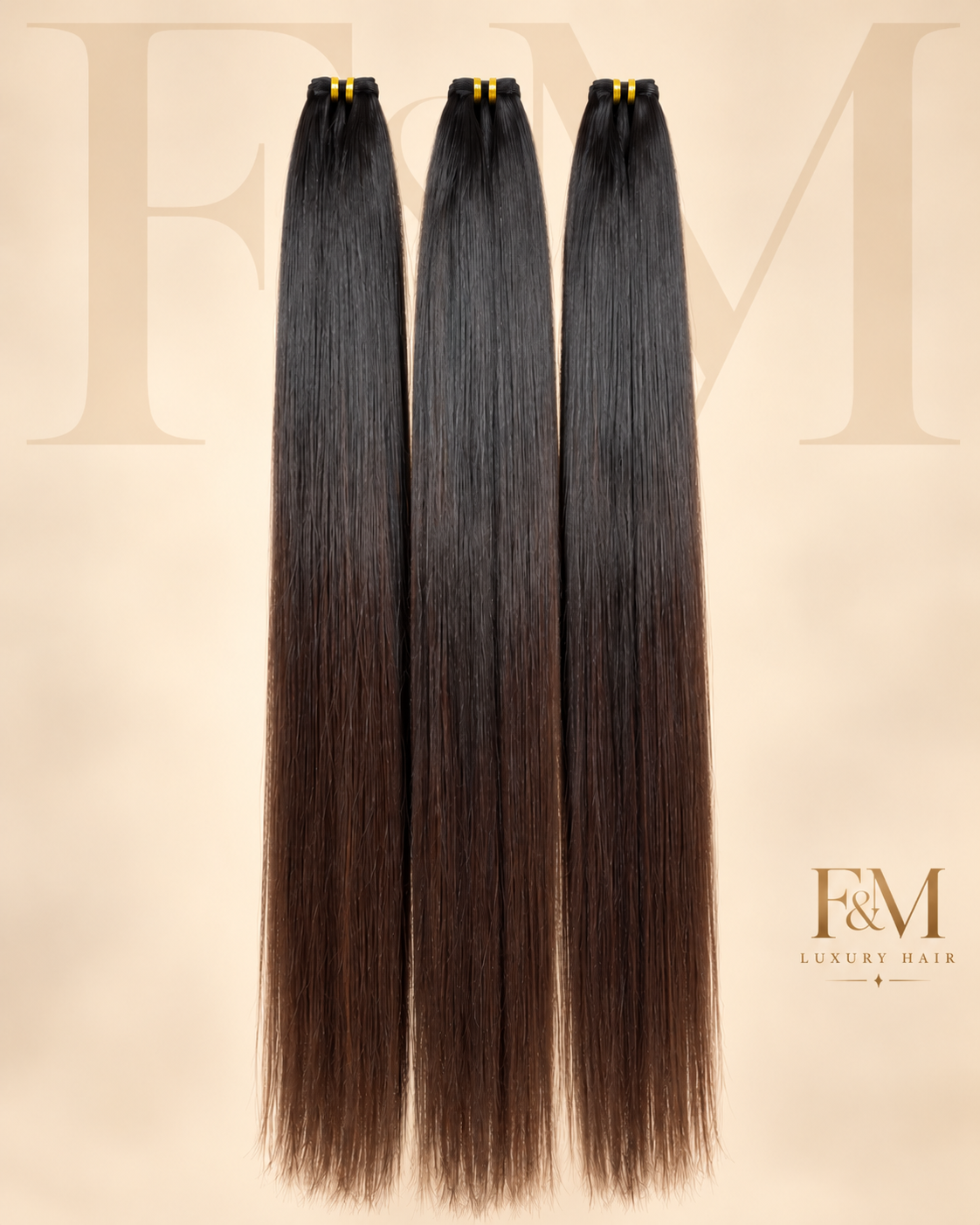 32” Two-Tone Brown Straight — 3 Bundle Set