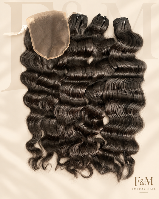 28” Deep Wave — 3 Bundle Set + 28” 5x5 HD Lace Closure.