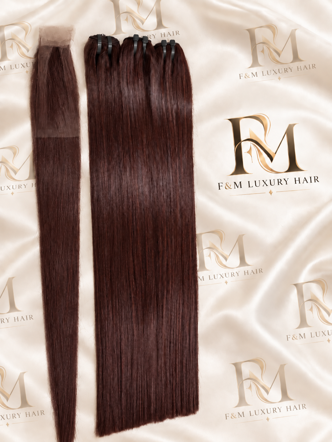 30” Burgundy Straight 3-Bundle + 5x5 HD Lace Closure Set