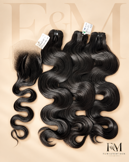 22” Body Wave — 3 Bundle Set + 20” 4x4 Lace Closure