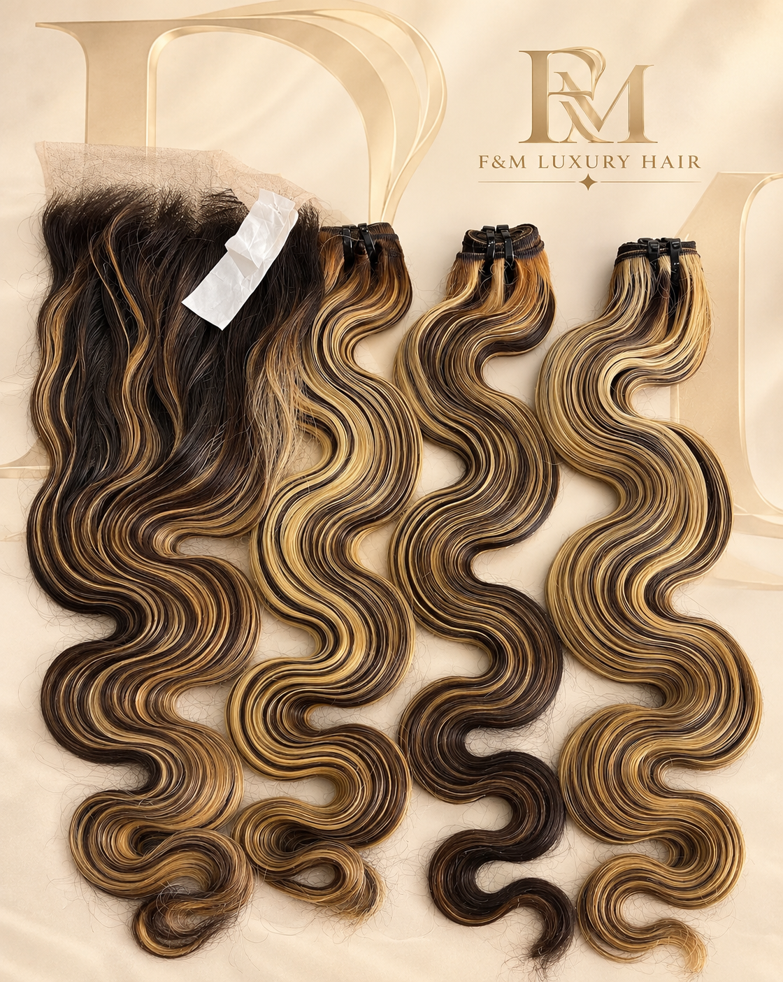 26” Chocolate Honey Ombré Wavy Luxury Set — 3 Bundles + 26” 5x5 HD Closure
