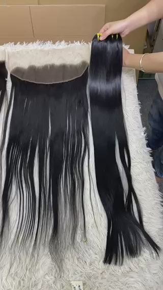 Raw Straight Bundle + 13×6 HD Lace Frontal Set – 100% Raw Human Hair (34”)